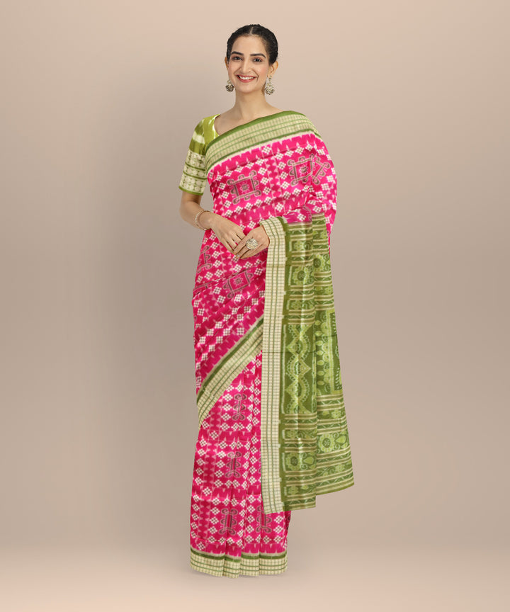 Pink deep moss green silk handloom sambalpuri saree