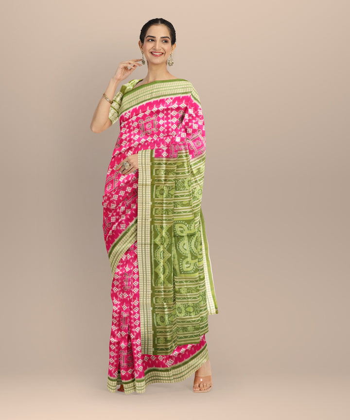 Pink deep moss green silk handloom sambalpuri saree