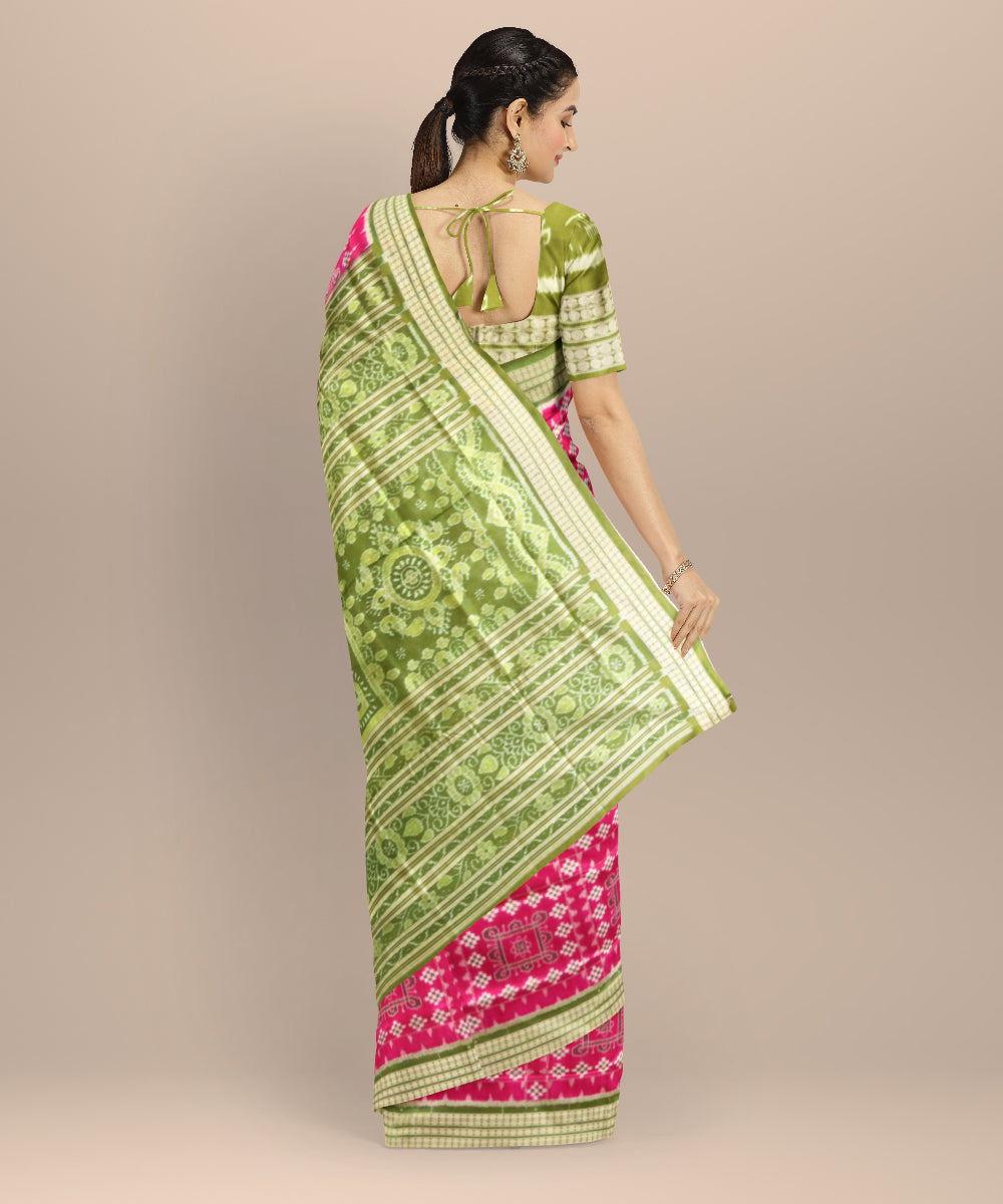 Pink deep moss green silk handloom sambalpuri saree