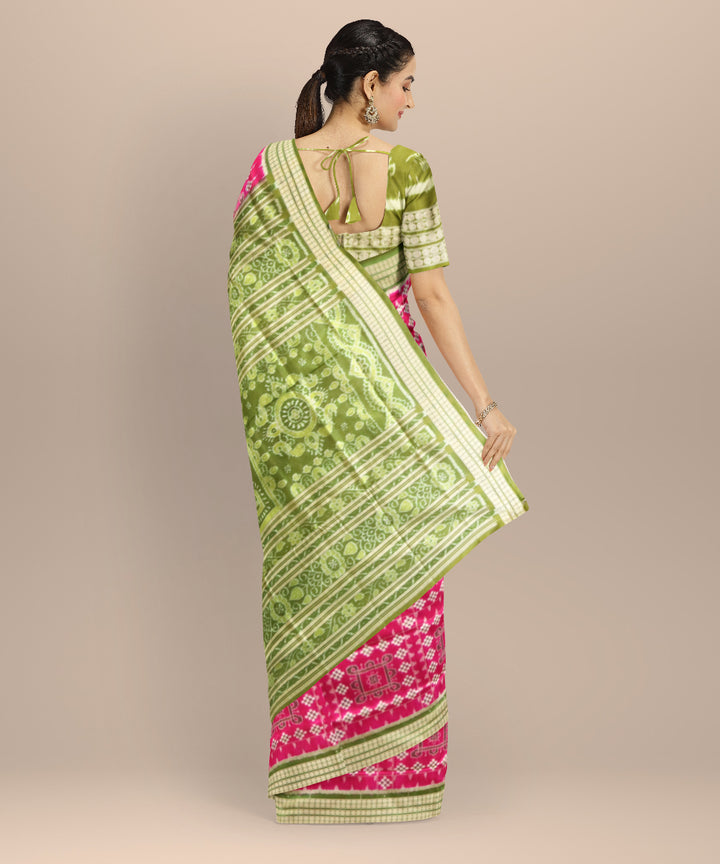 Pink deep moss green silk handloom sambalpuri saree