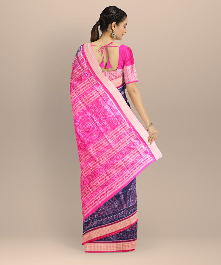 Navy blue deep cerise silk handloom sambalpuri saree