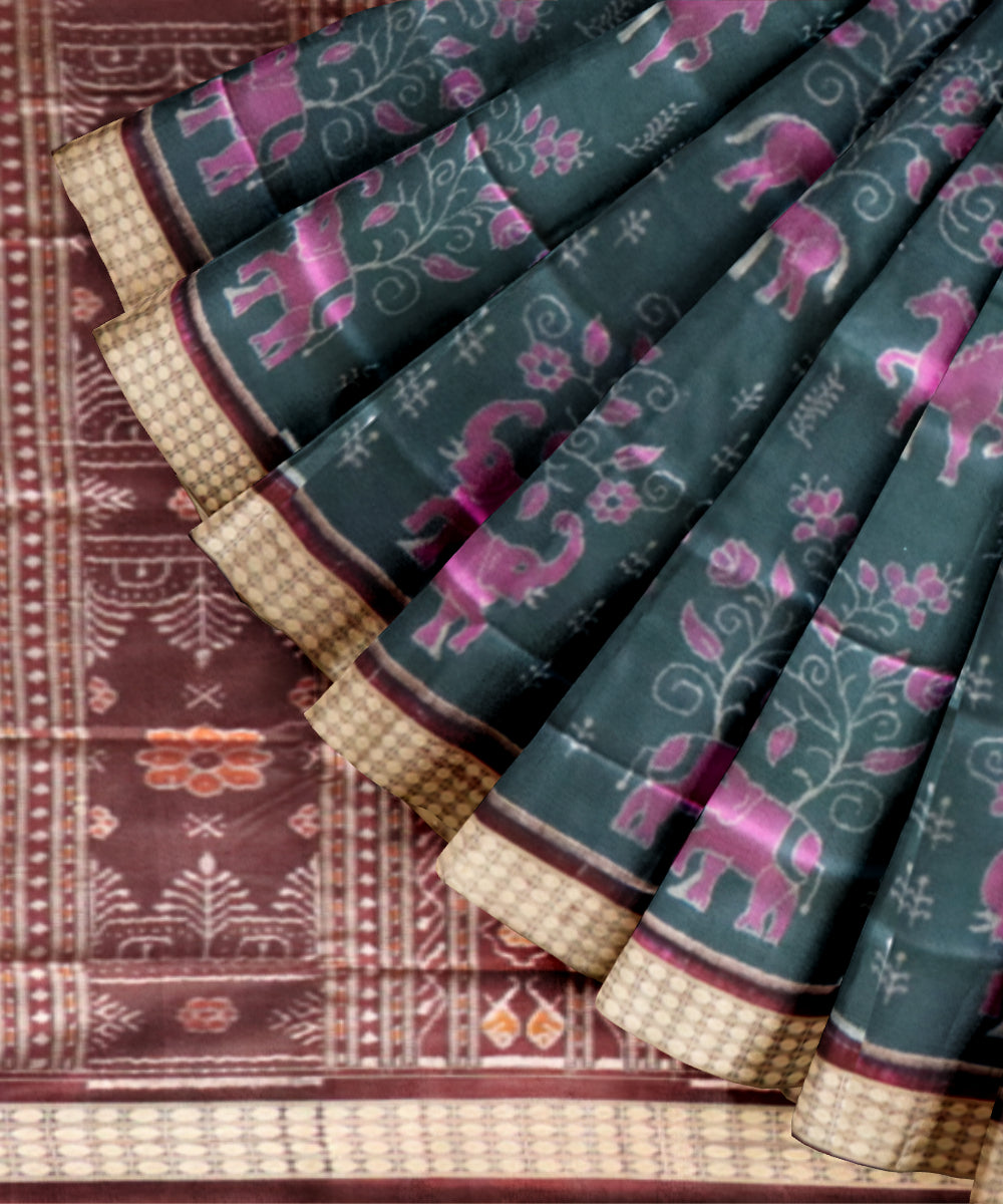 Blue sapphire coffee silk handloom sambalpuri saree