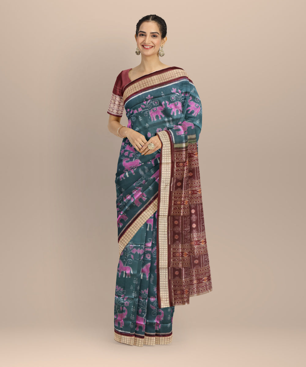 Blue sapphire coffee silk handloom sambalpuri saree