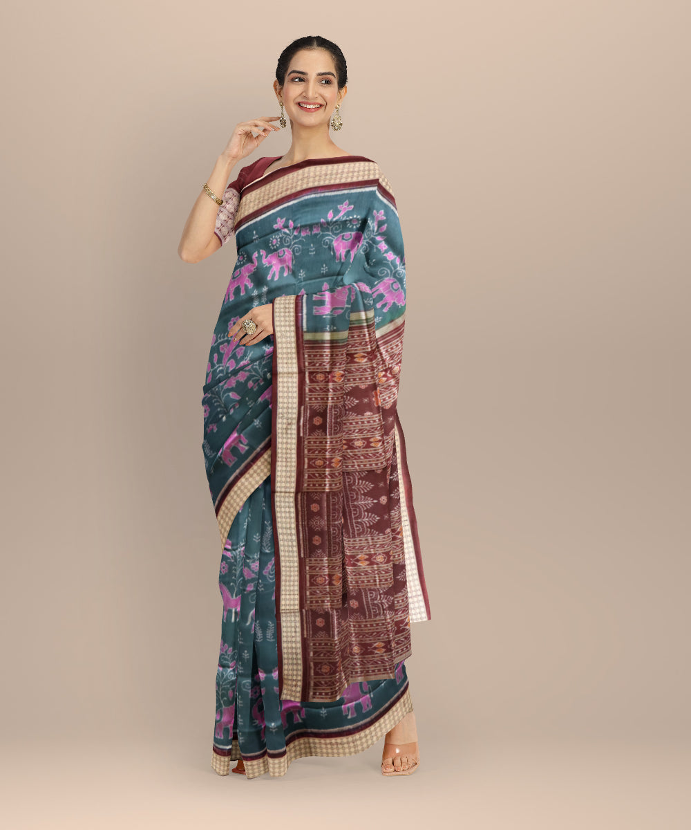 Blue sapphire coffee silk handloom sambalpuri saree