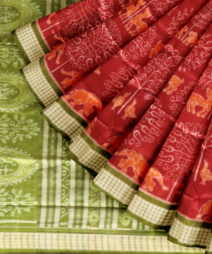 Maroon dark moss green silk handloom sambalpuri saree