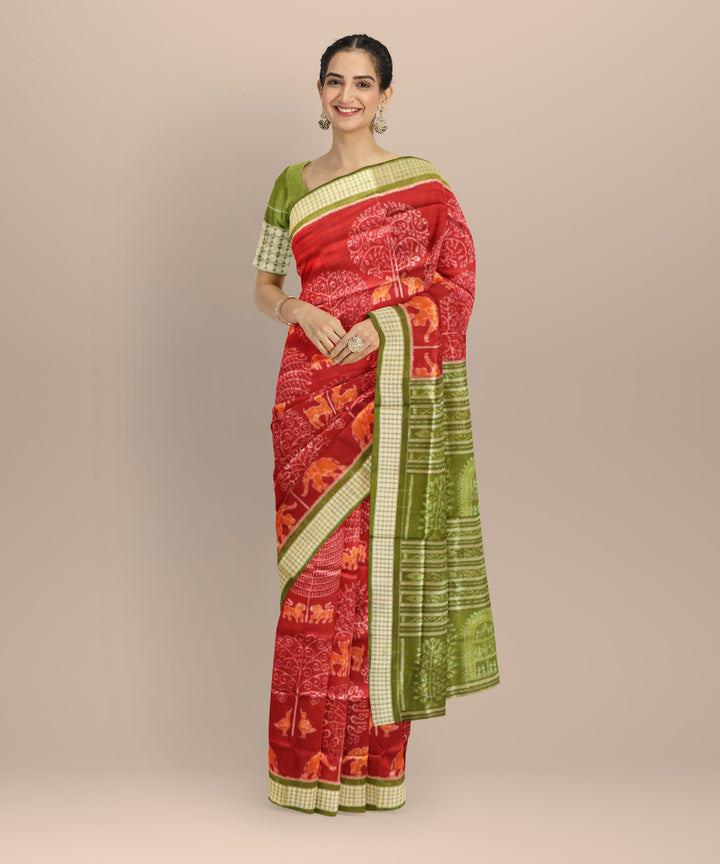Maroon dark moss green silk handloom sambalpuri saree