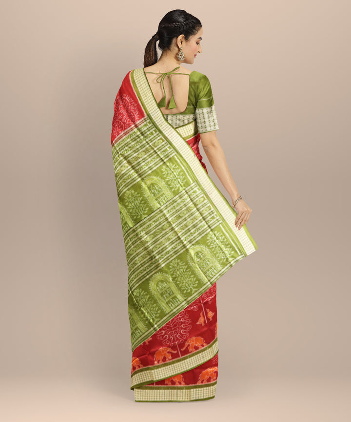Maroon dark moss green silk handloom sambalpuri saree