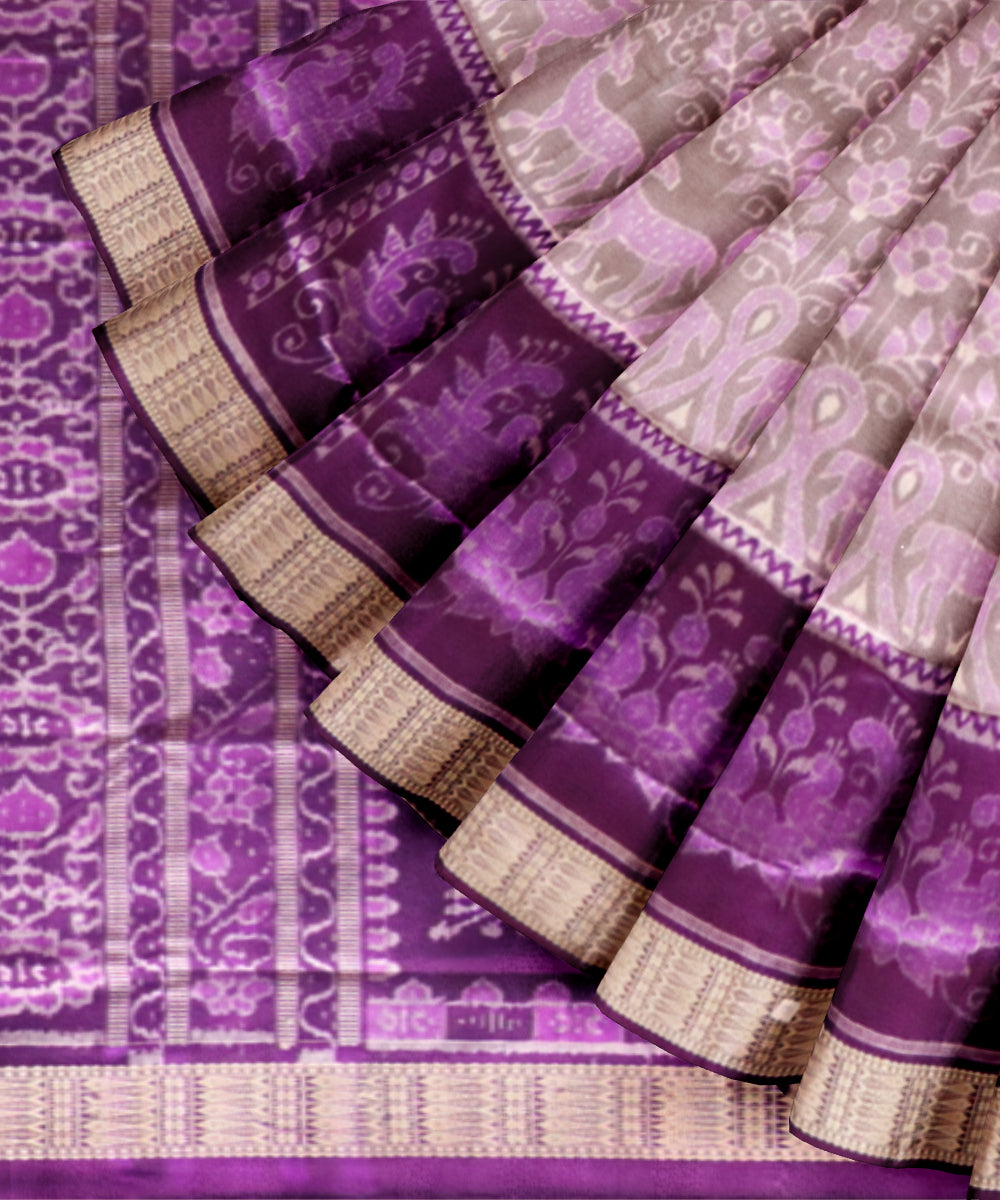 Bright ube dark violet silk handloom sambalpuri saree