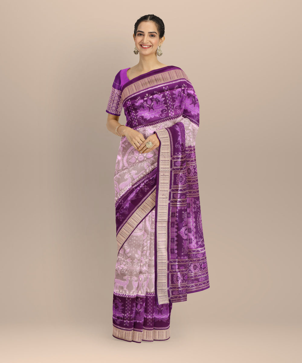 Bright ube dark violet silk handloom sambalpuri saree