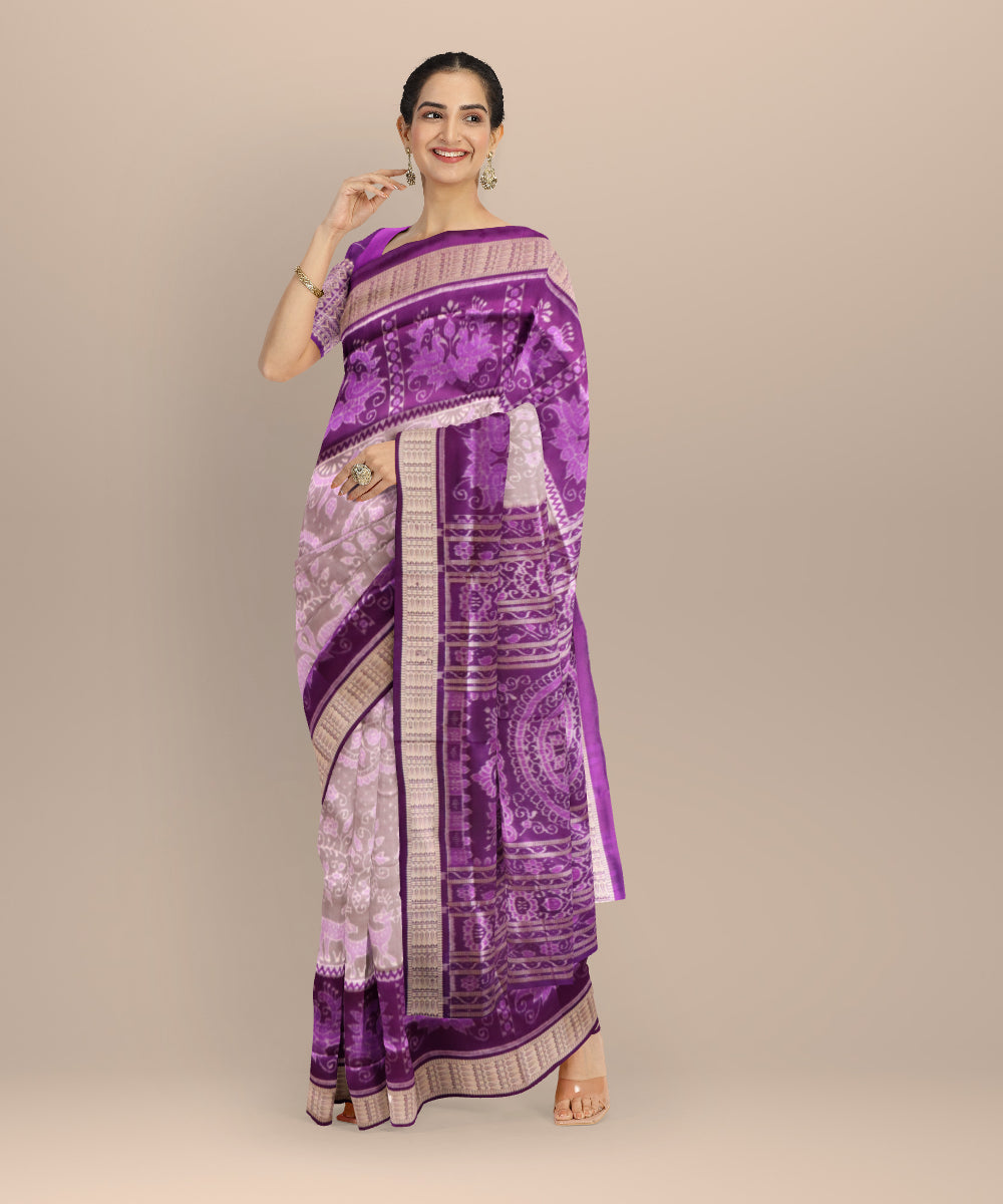 Bright ube dark violet silk handloom sambalpuri saree