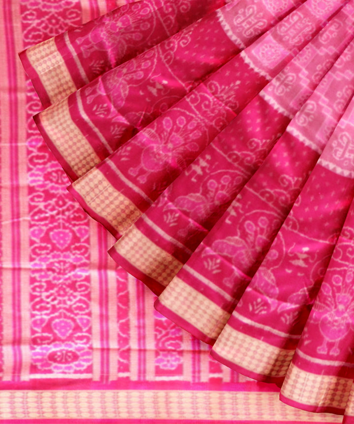 Pink deep pink silk handloom sambalpuri saree