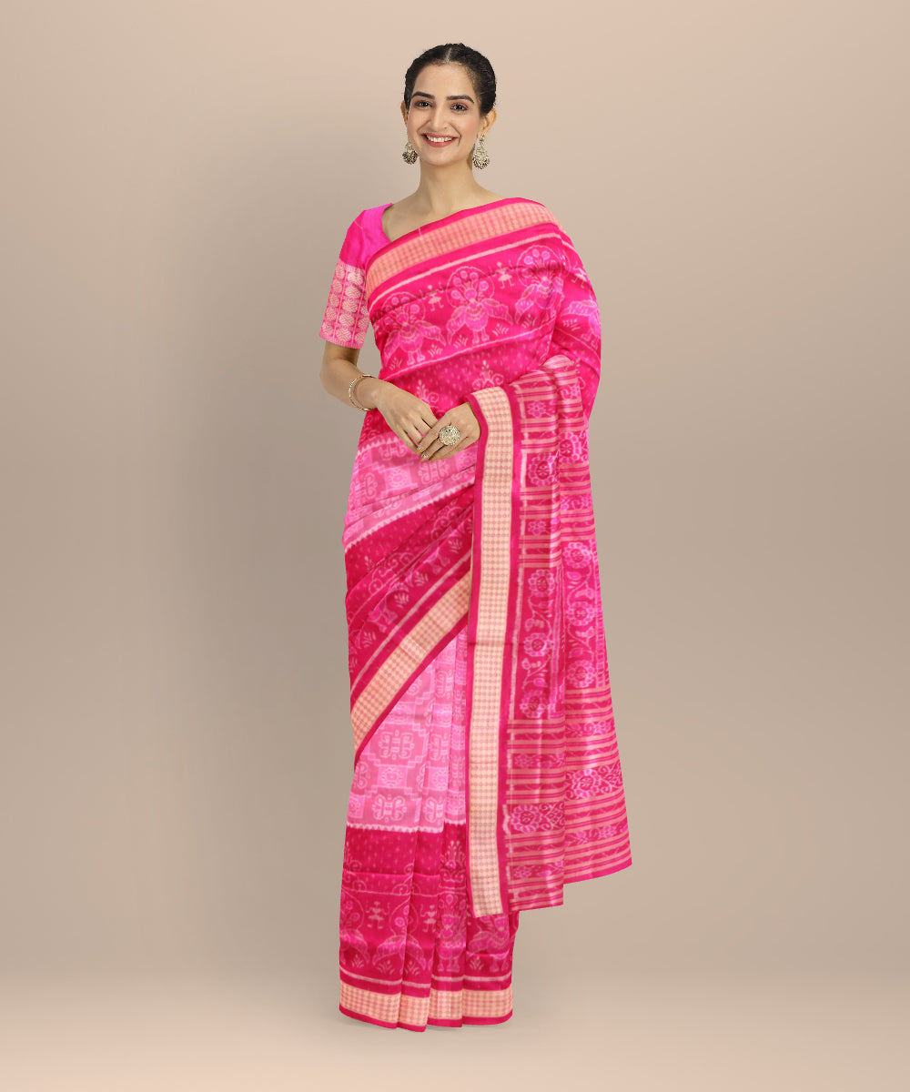 Pink deep pink silk handloom sambalpuri saree