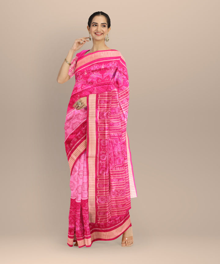 Pink deep pink silk handloom sambalpuri saree