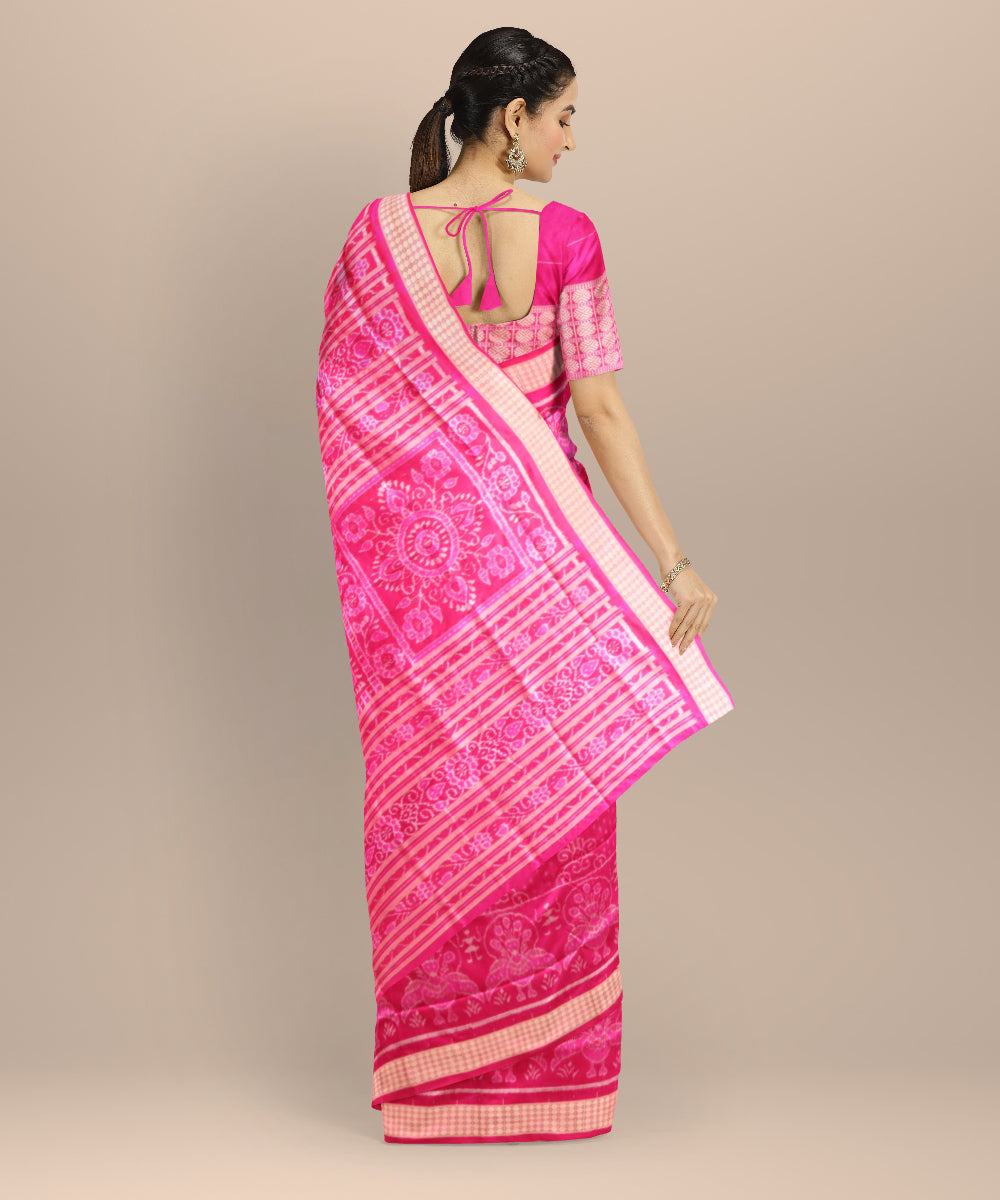 Pink deep pink silk handloom sambalpuri saree