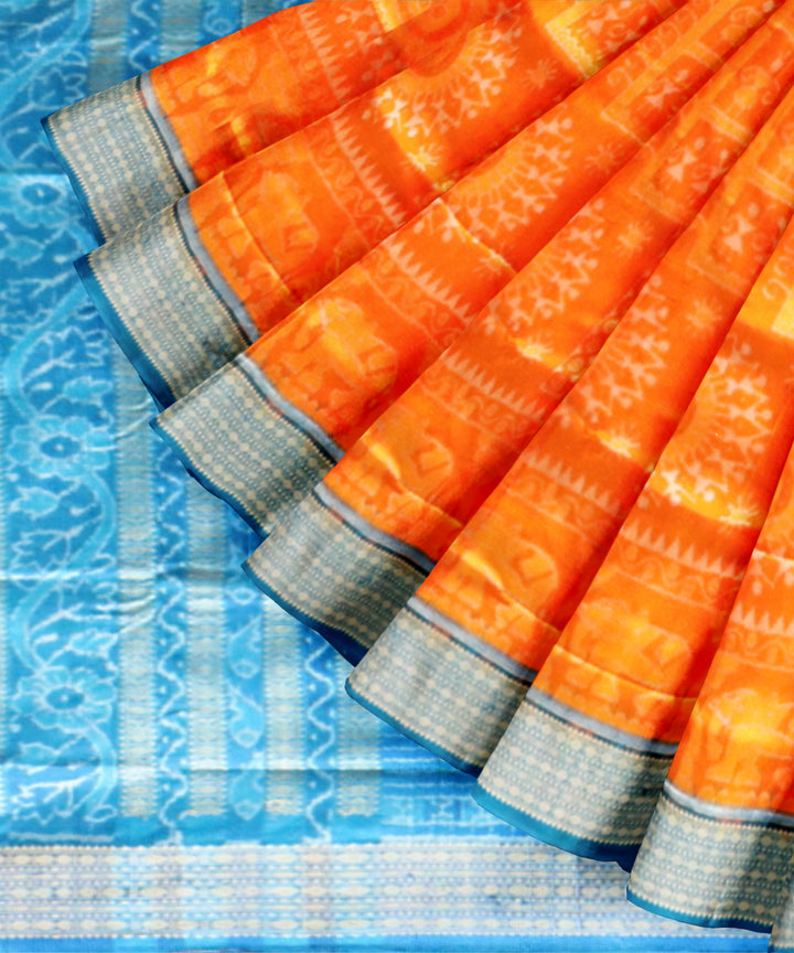 Orange denim silk handloom sambalpuri saree