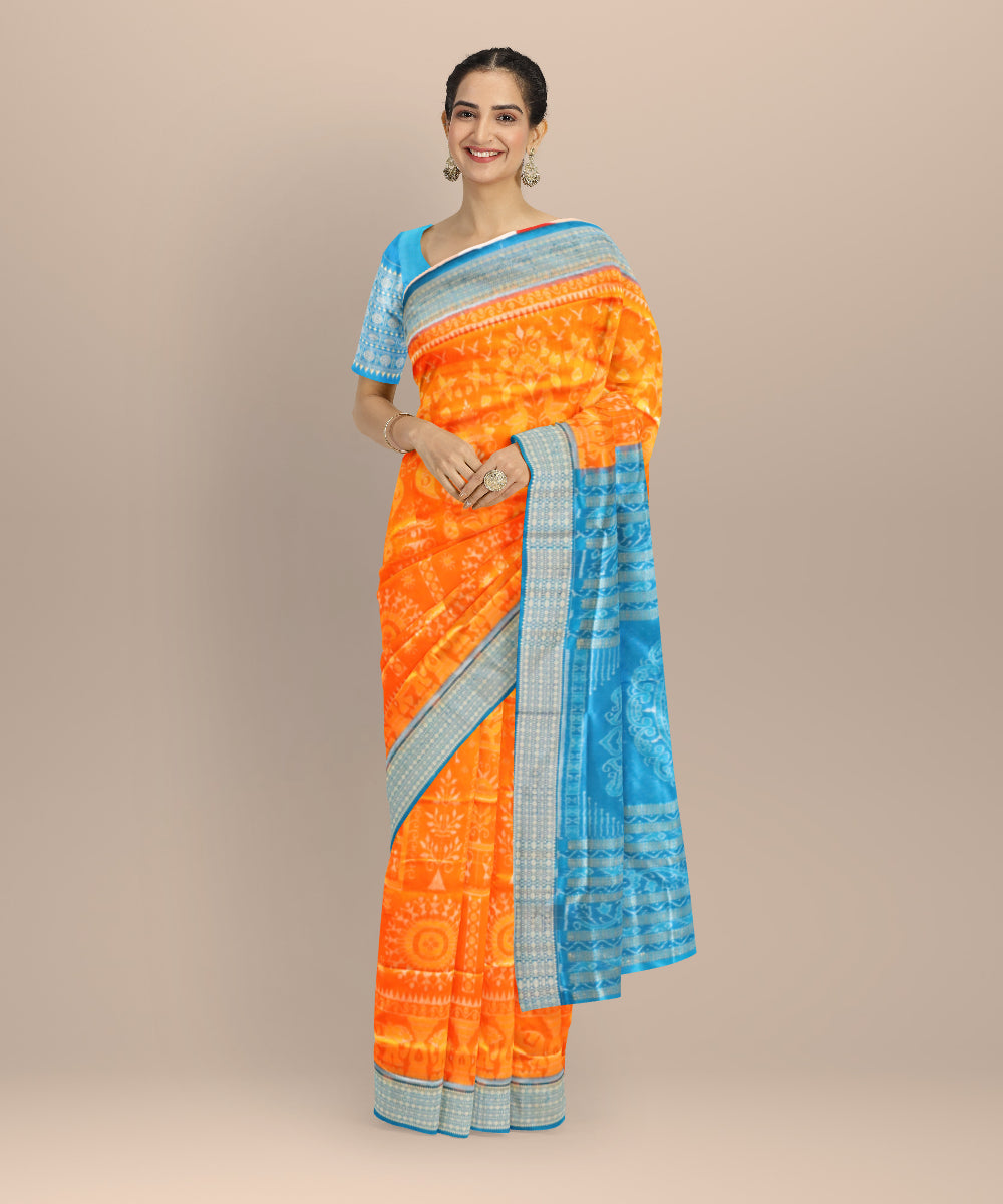 Orange denim silk handloom sambalpuri saree