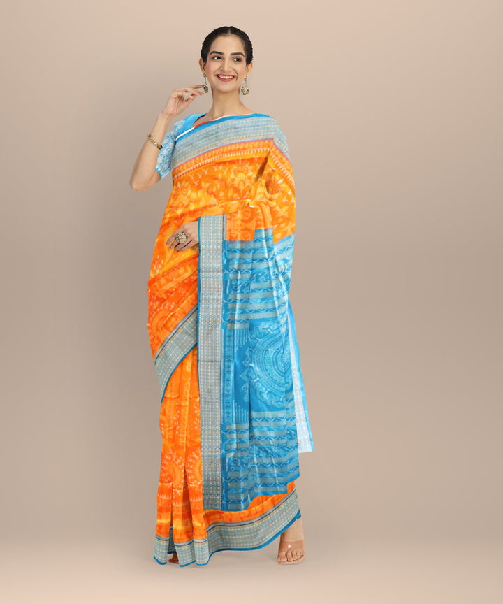 Orange denim silk handloom sambalpuri saree