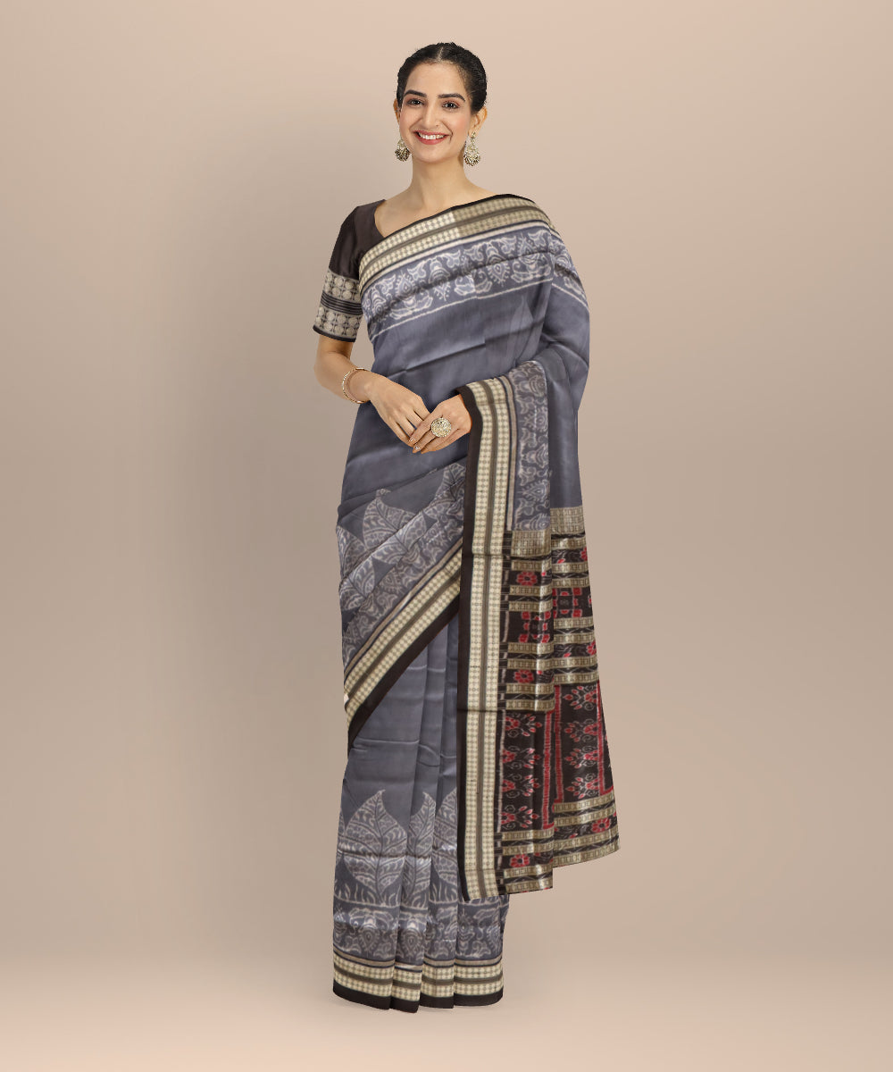 Grey black silk handloom sambalpuri saree