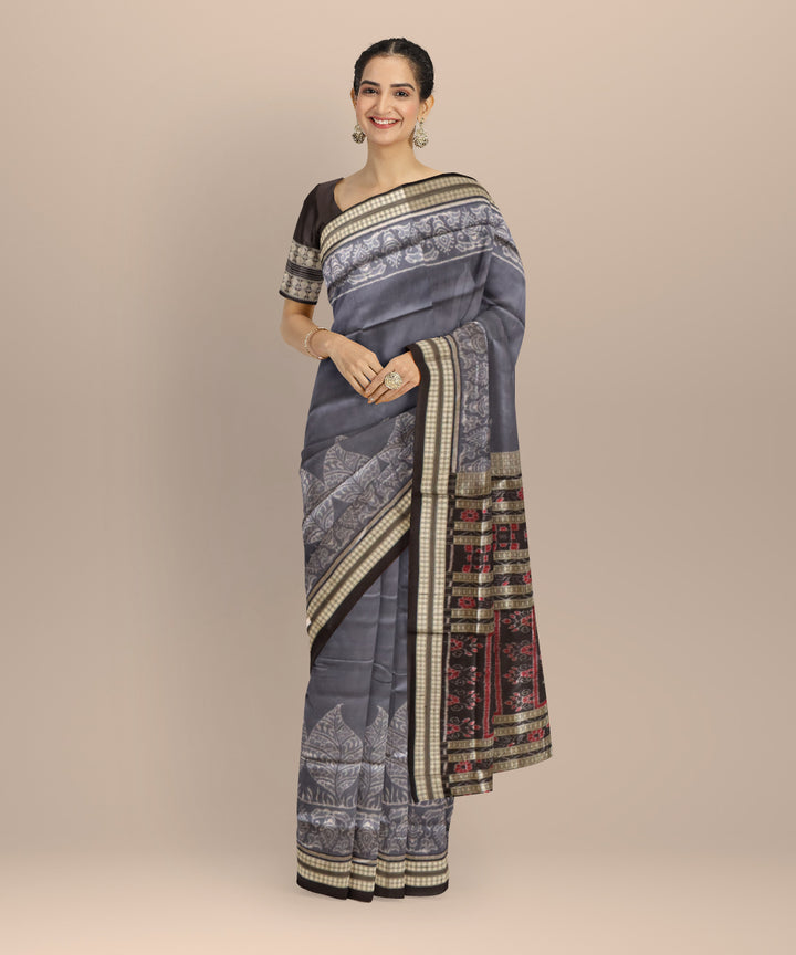 Grey black silk handloom sambalpuri saree