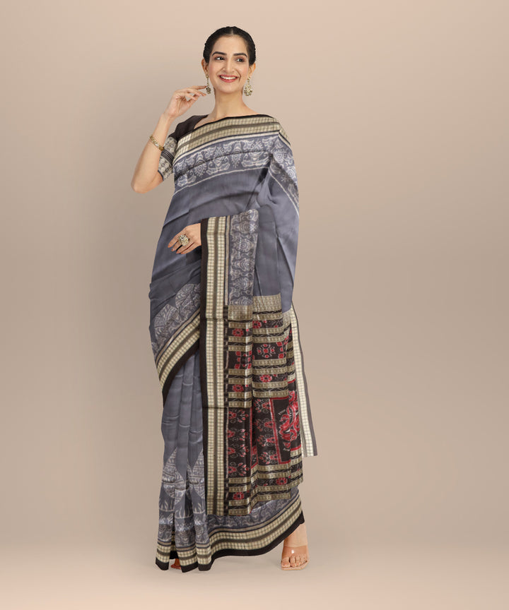 Grey black silk handloom sambalpuri saree
