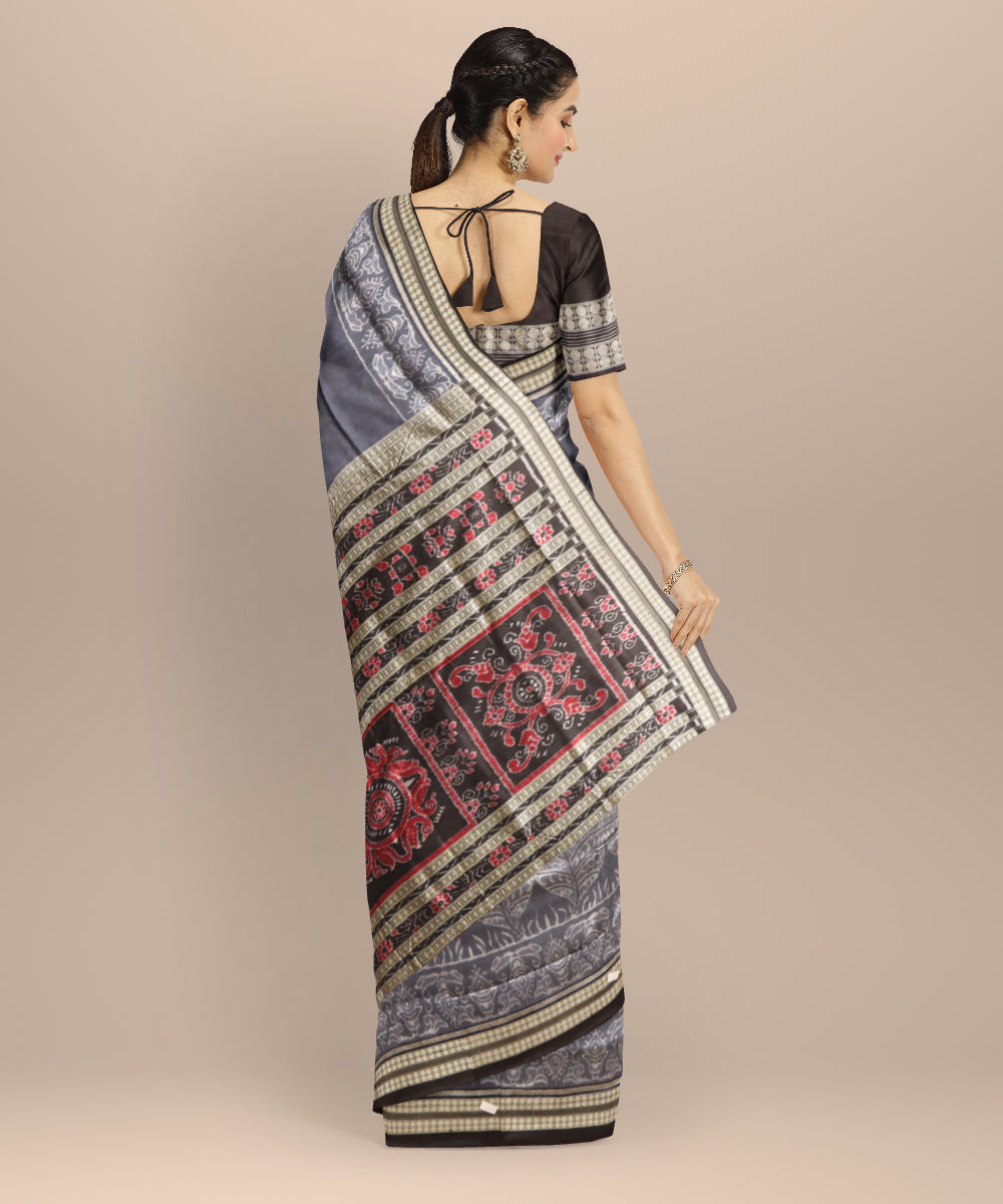 Grey black silk handloom sambalpuri saree
