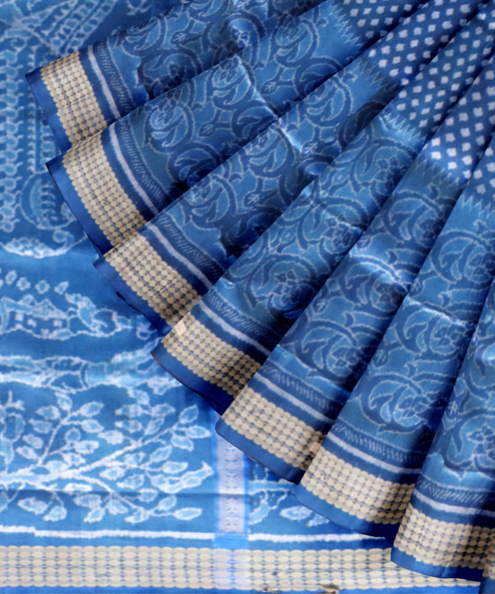 Sky blue denim silk handloom sambalpuri saree