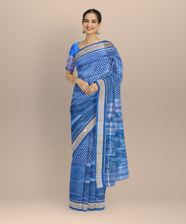Sky blue denim silk handloom sambalpuri saree