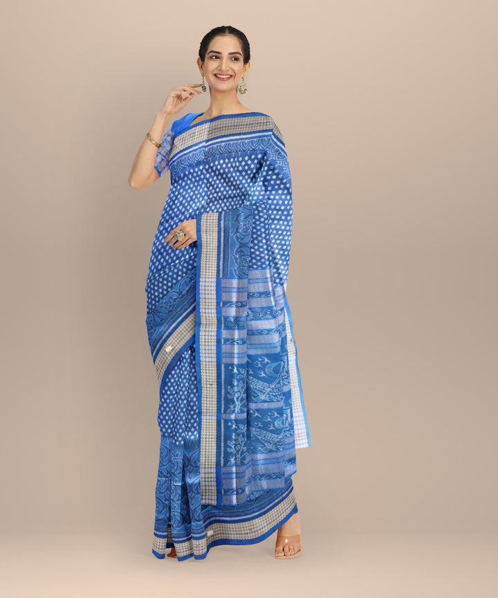 Sky blue denim silk handloom sambalpuri saree