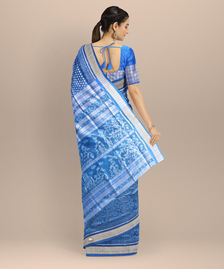 Sky blue denim silk handloom sambalpuri saree