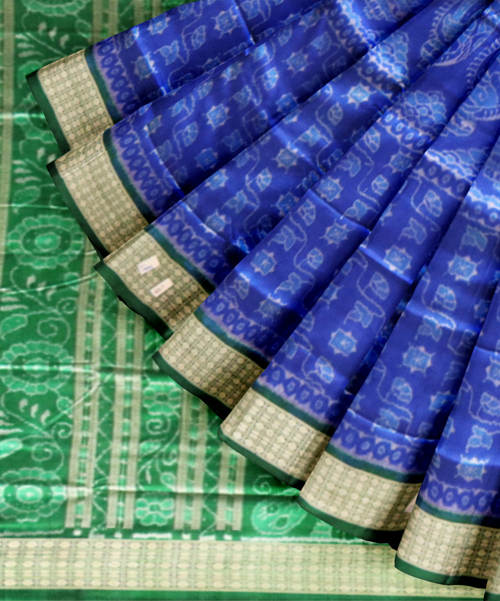 Cyan blue dark green silk handloom sambalpuri saree