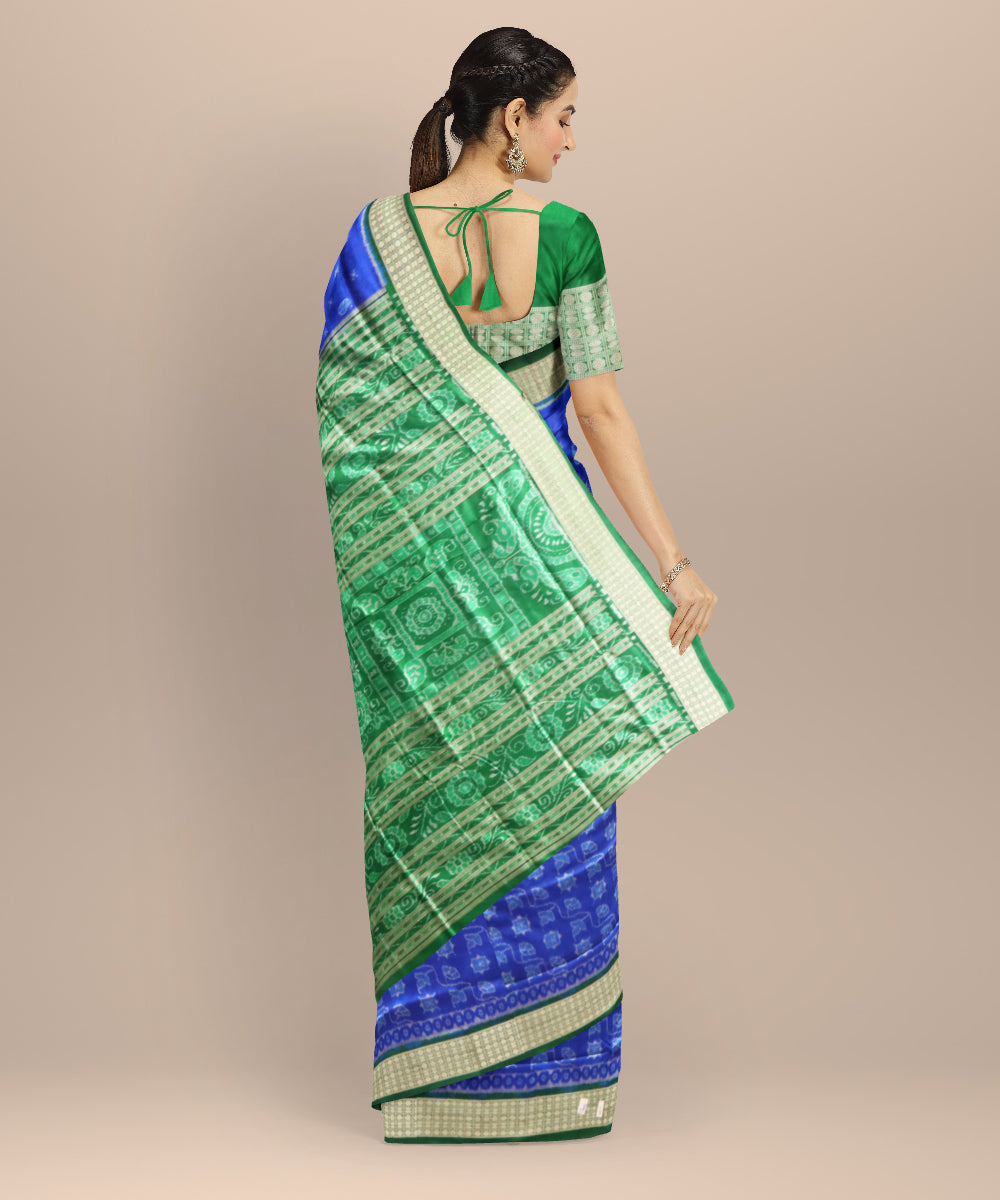 Cyan blue dark green silk handloom sambalpuri saree
