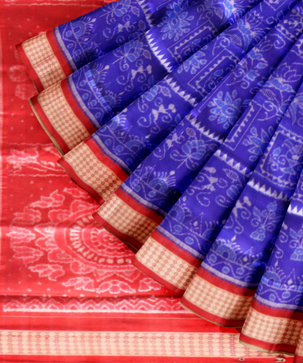 Sky blue dark red silk handloom sambalpuri saree