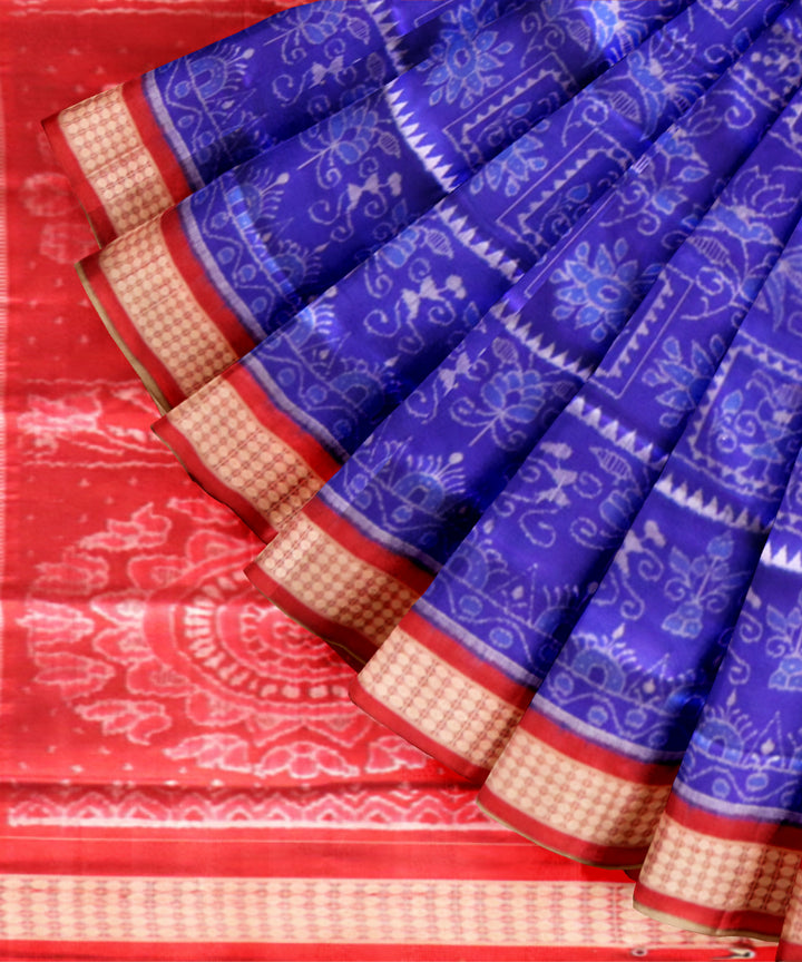 Sky blue dark red silk handloom sambalpuri saree