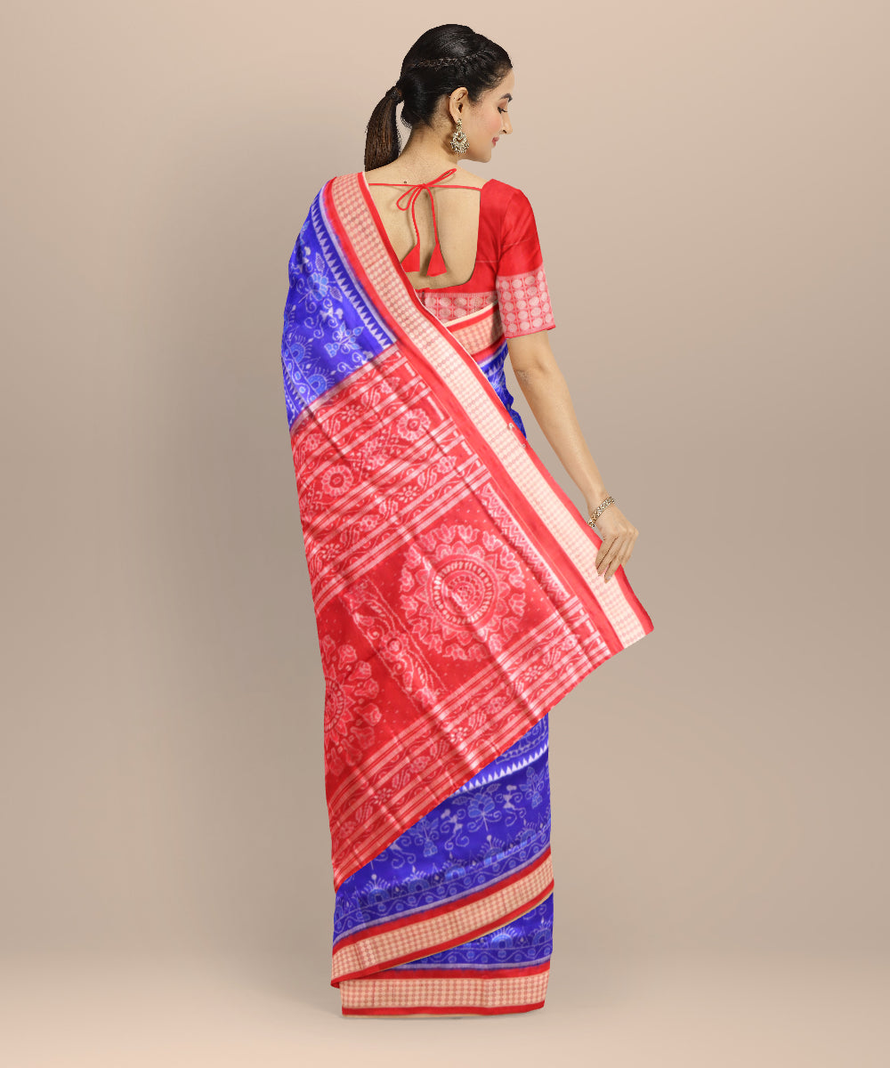 Sky blue dark red silk handloom sambalpuri saree