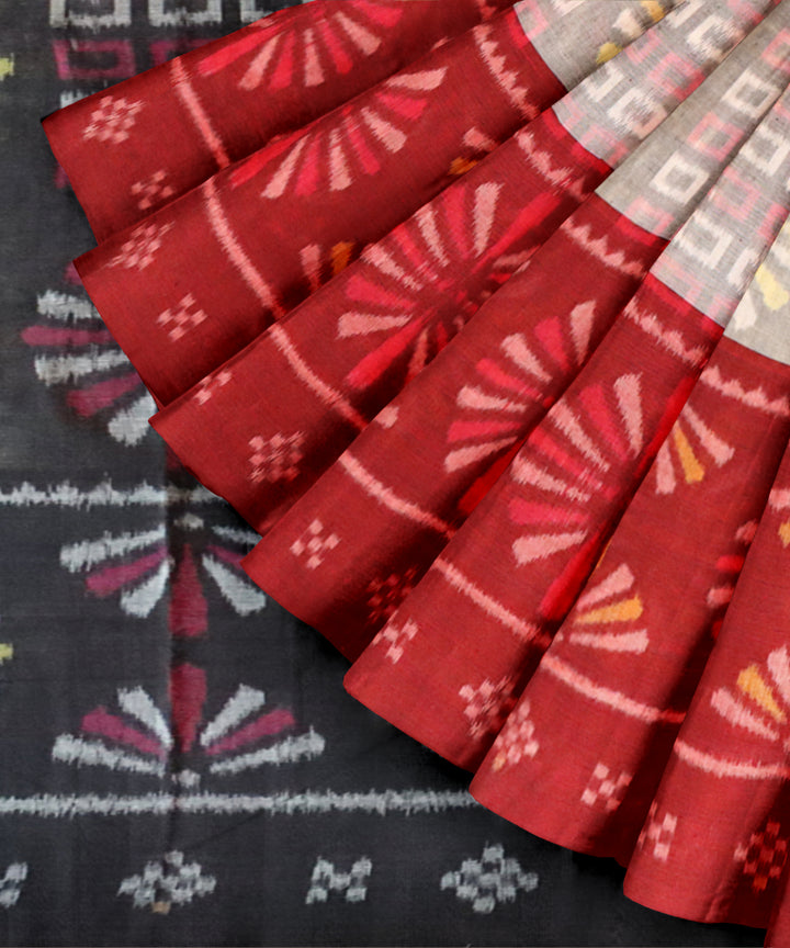 Grey black burnt umber cotton handloom nuapatna saree