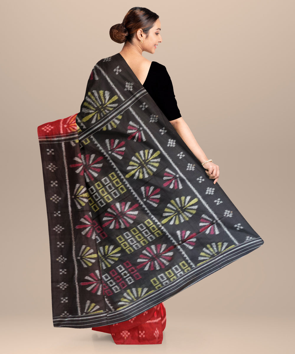 Grey black burnt umber cotton handloom nuapatna saree