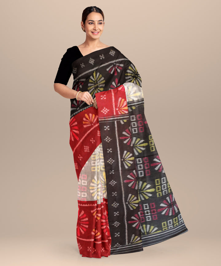 Grey black burnt umber cotton handloom nuapatna saree