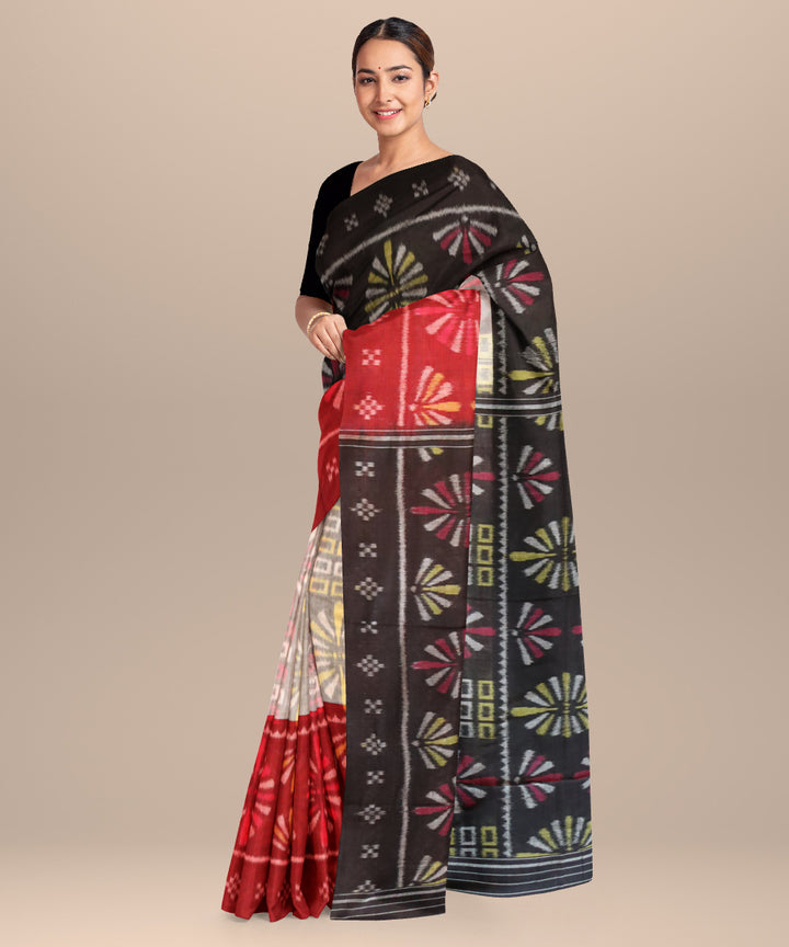 Grey black burnt umber cotton handloom nuapatna saree