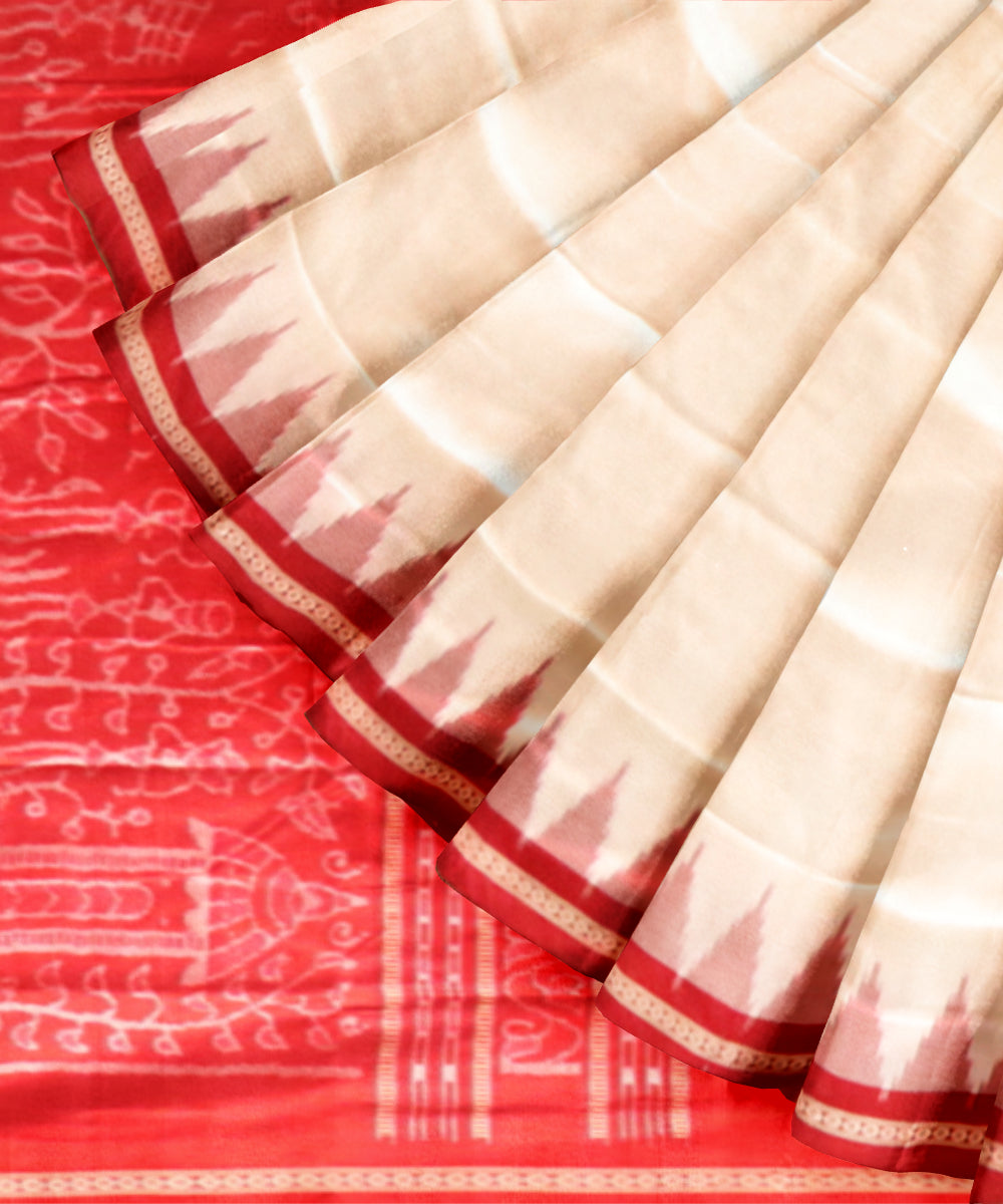 White dark red handloom sonepur silk saree
