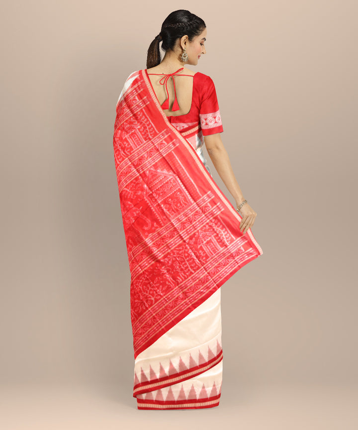 White dark red handloom sonepur silk saree