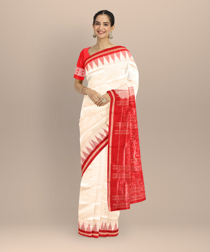 White dark red handloom sonepur silk saree