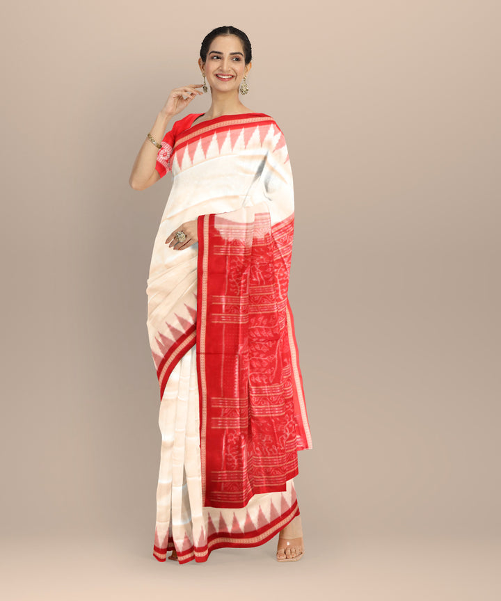 White dark red handloom sonepur silk saree