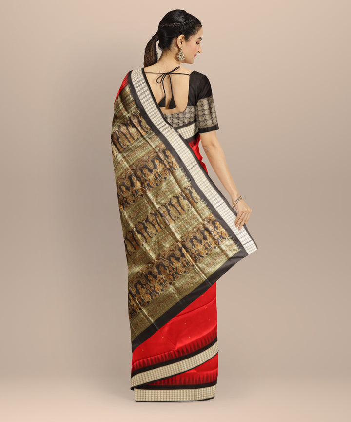 Red black silk handloom sonepur saree