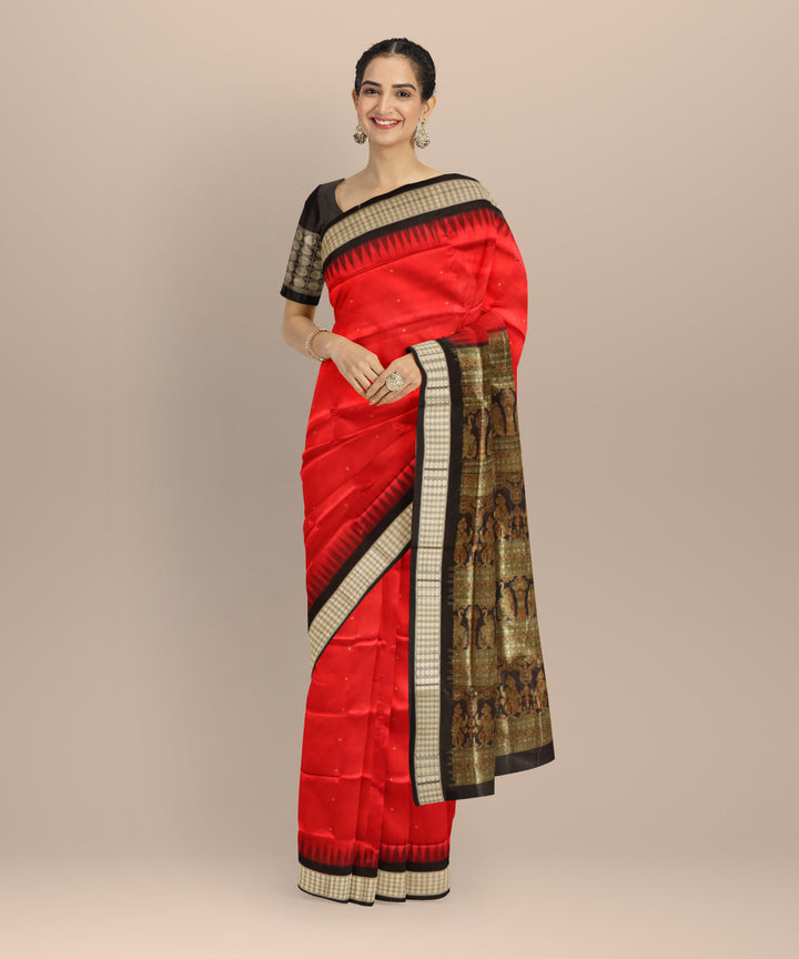 Red black silk handloom sonepur saree