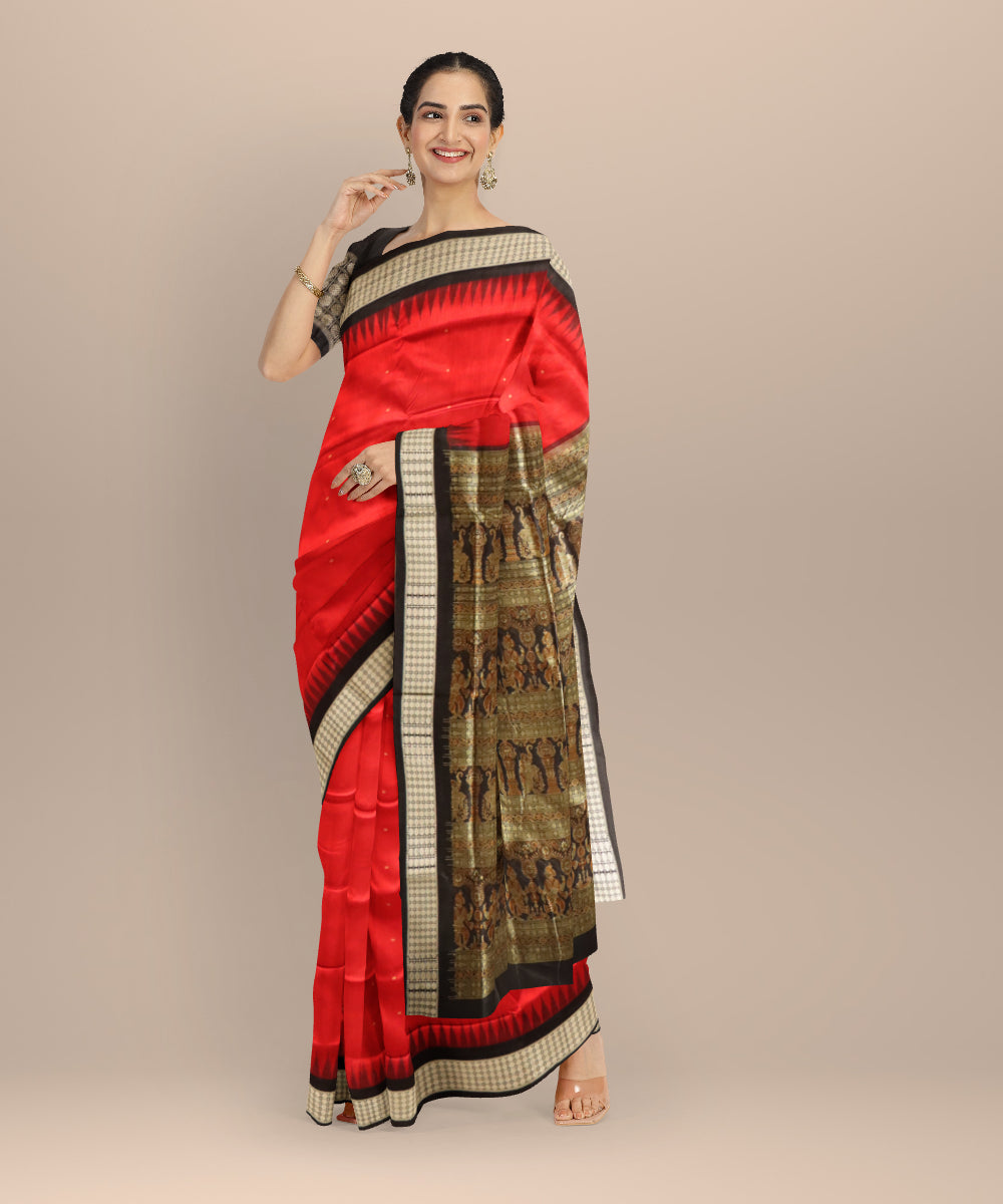 Red black silk handloom sonepur saree
