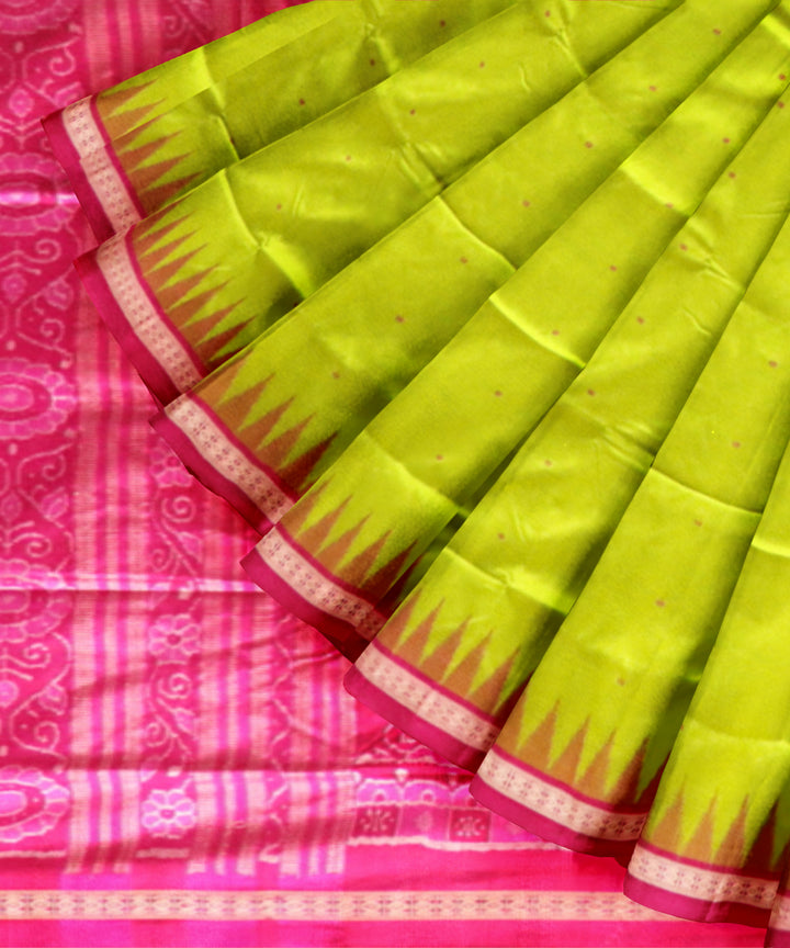 Lime green dark pink silk handloom sonepur saree
