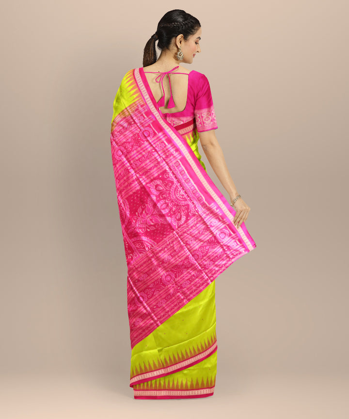 Lime green dark pink silk handloom sonepur saree