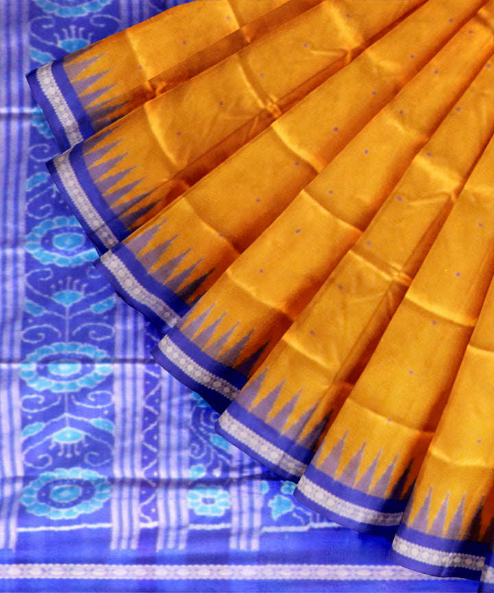 Mustard dark blue silk handloom sonepur saree