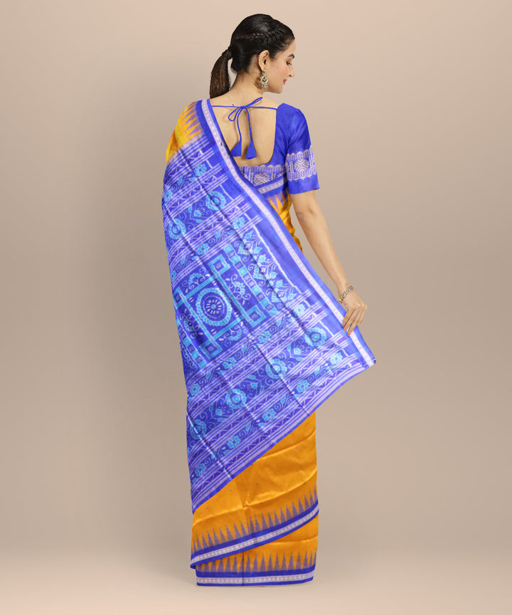 Mustard dark blue silk handloom sonepur saree