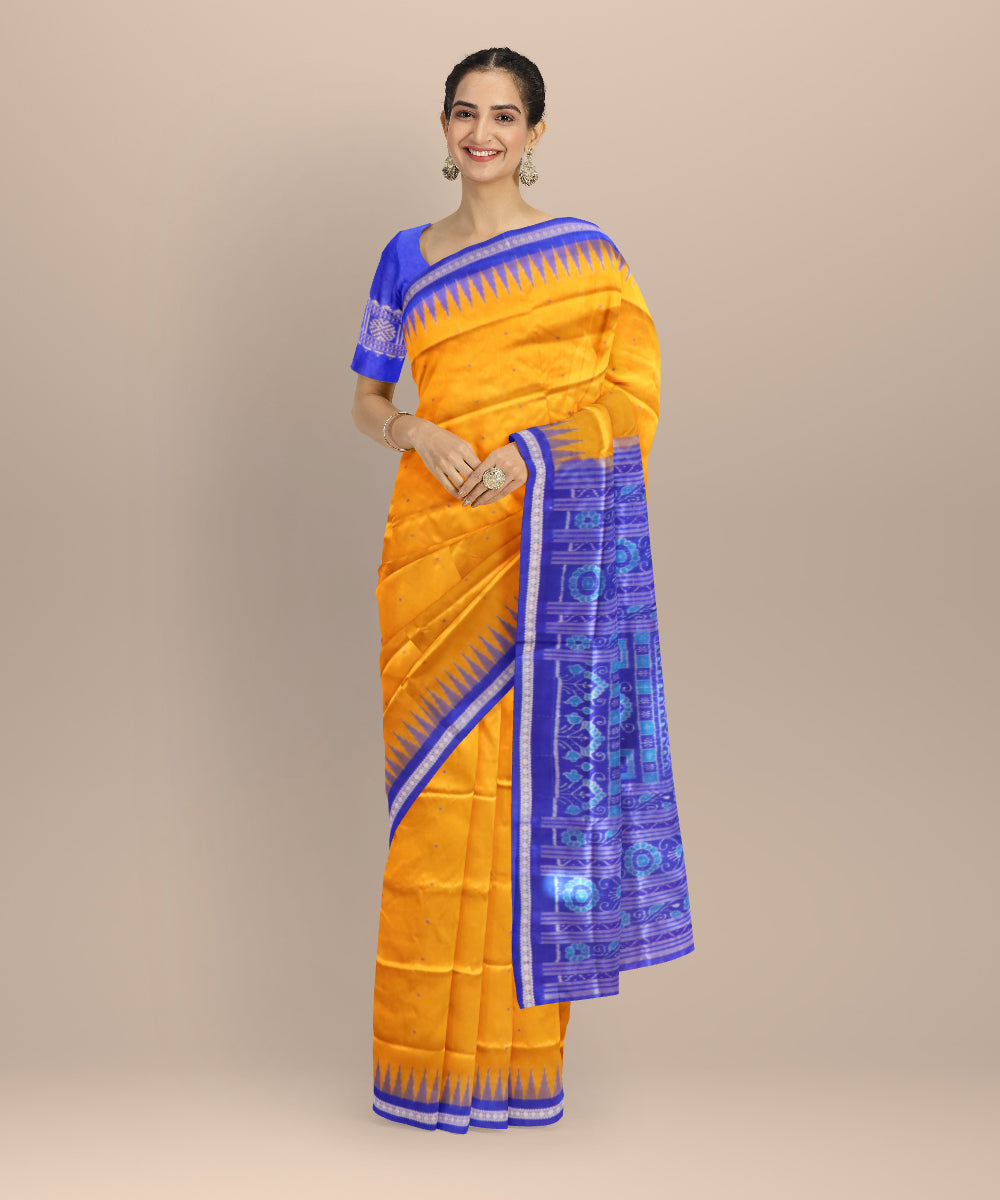 Mustard dark blue silk handloom sonepur saree